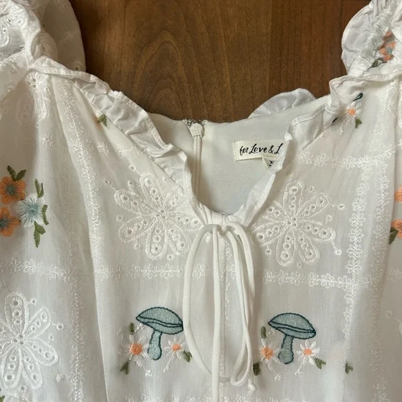 For Love And Lemons Rare Yolanda Puff Sleeve Mushroom Mini Dress | Size XS - Picture 5 of 10